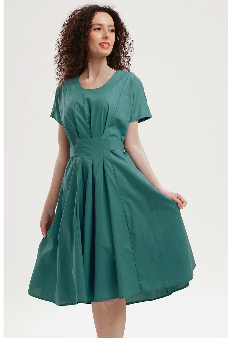 Rochie midi evazata cu detaliu innodat pe spate, Verde petrol