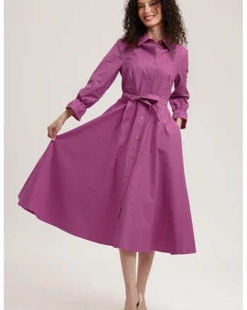 Rochie-camasa midi de bumbac, Roz fandango