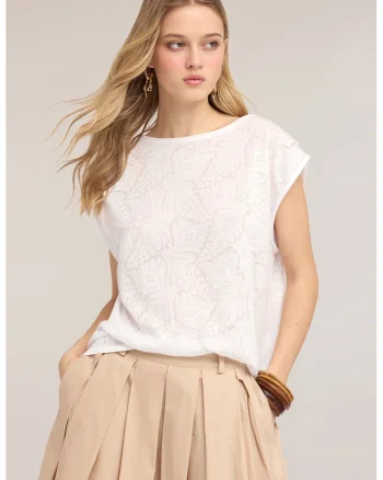Tricou asimdetric cu model grafic, Alb