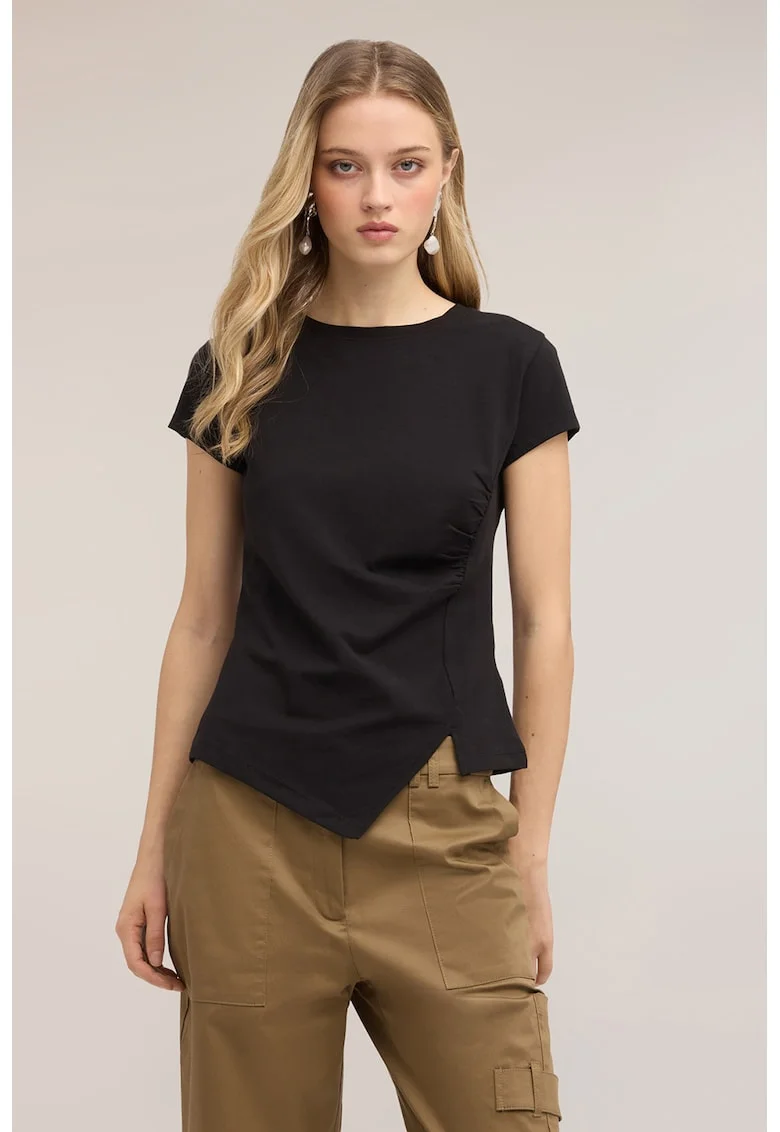 tricou slim fit cu detaliu lateral striat, Negru