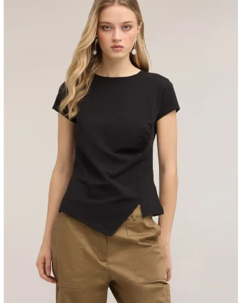tricou slim fit cu detaliu lateral striat, Negru