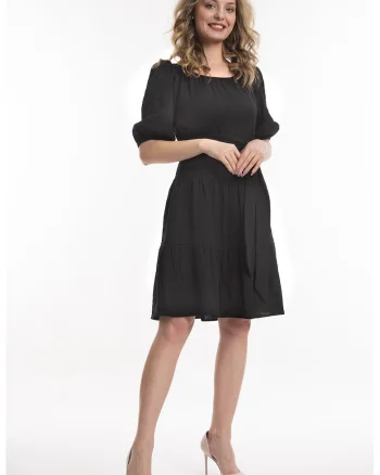 Rochie evazata cu cordon, Negru stins