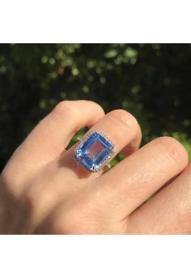Inel argintiu, cu piatra bleu, din zirconiu, Nikole C29 - 8 (circumferinta: 57 mm)