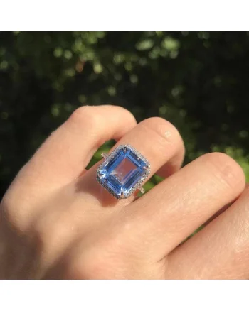 Inel argintiu, cu piatra bleu, din zirconiu, Nikole C29 - 8 (circumferinta: 57 mm)