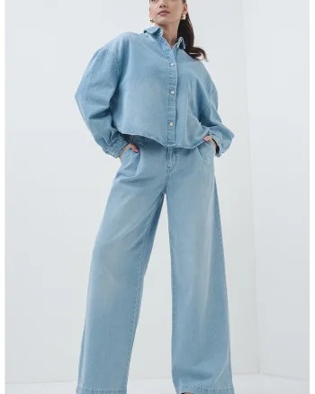 Camasa lejera din denim, Albastru deschis melange