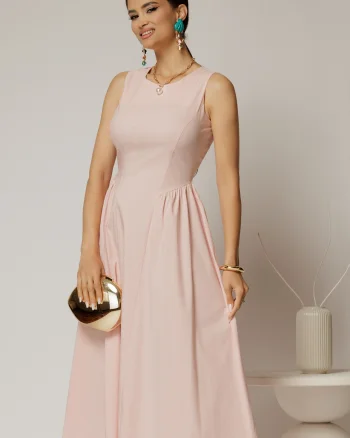 Rochie DY Fashion midi roz din bumbac cu cret pe solduri