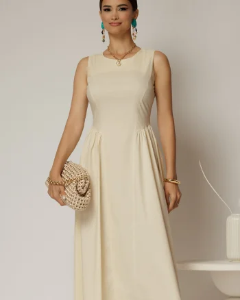 Rochie DY Fashion midi ivoar unt din bumbac cu cret pe solduri
