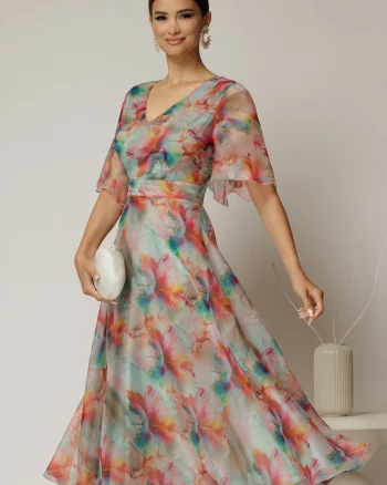 Rochie DY Fashion midi din organza cu imprimeuri verde mint