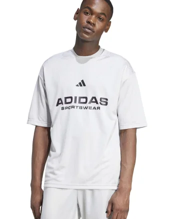 Tricou cu decolteu la baza gatului si imprimeu logo, Alb/Negru