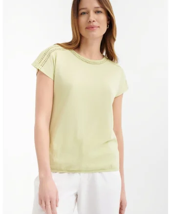 Tricou din bumbac si modal cu perforatii, Galben pal