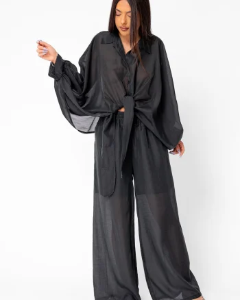 Set Summer Shells camasa si Pantalon lung din mix matase Black