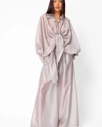 Set Summer Shells camasa si Pantalon lung din mix matase Taupe