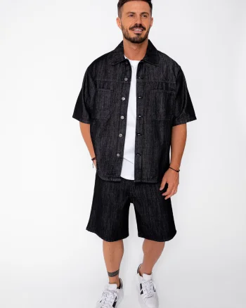 Set camasa si pantalon scurt din denim Black