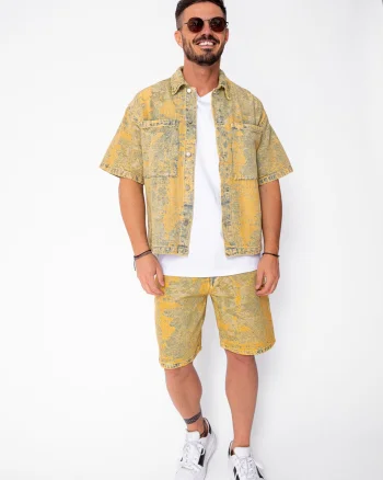 Set camasa si pantalon scurt din denim Blue Yellow