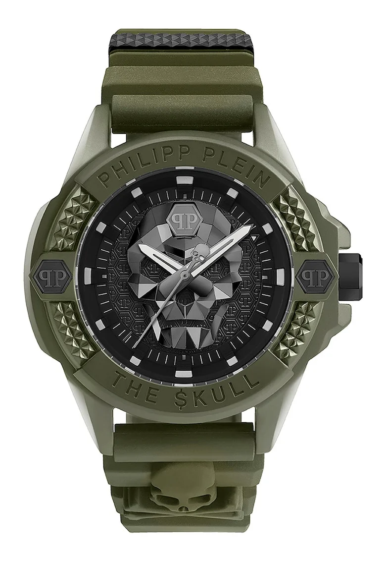 Ceas analog cu carcasa din ceramica ecologica, Verde militar