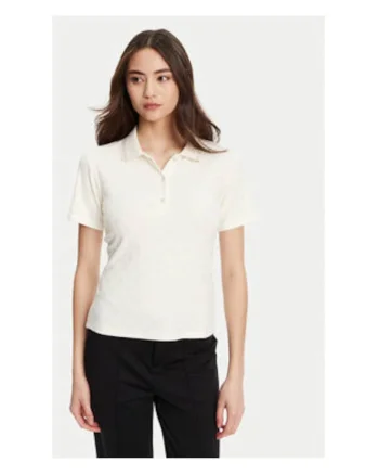 Tricou polo din material mixt, Ecru