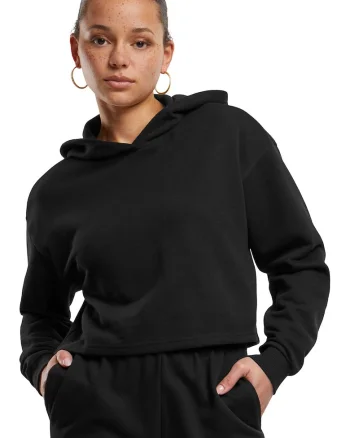 Hanorac crop cu maneci cazute, Negru