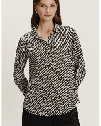 Camasa vaporoasa cu model, Negru/Bej