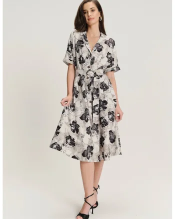 Rochie midi cu design si model, Negru/Grej