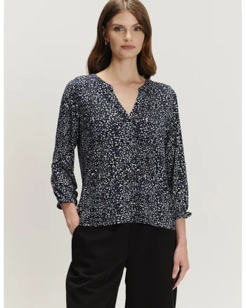 Bluza cu maneci trei sferturi si model, Alb/Albastru ultramarin/Albastru