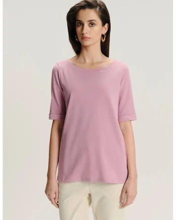 Tricou uni cu decolteu rotund, Roz deschis
