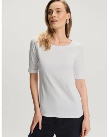 Tricou uni cu decolteu rotund, Alb