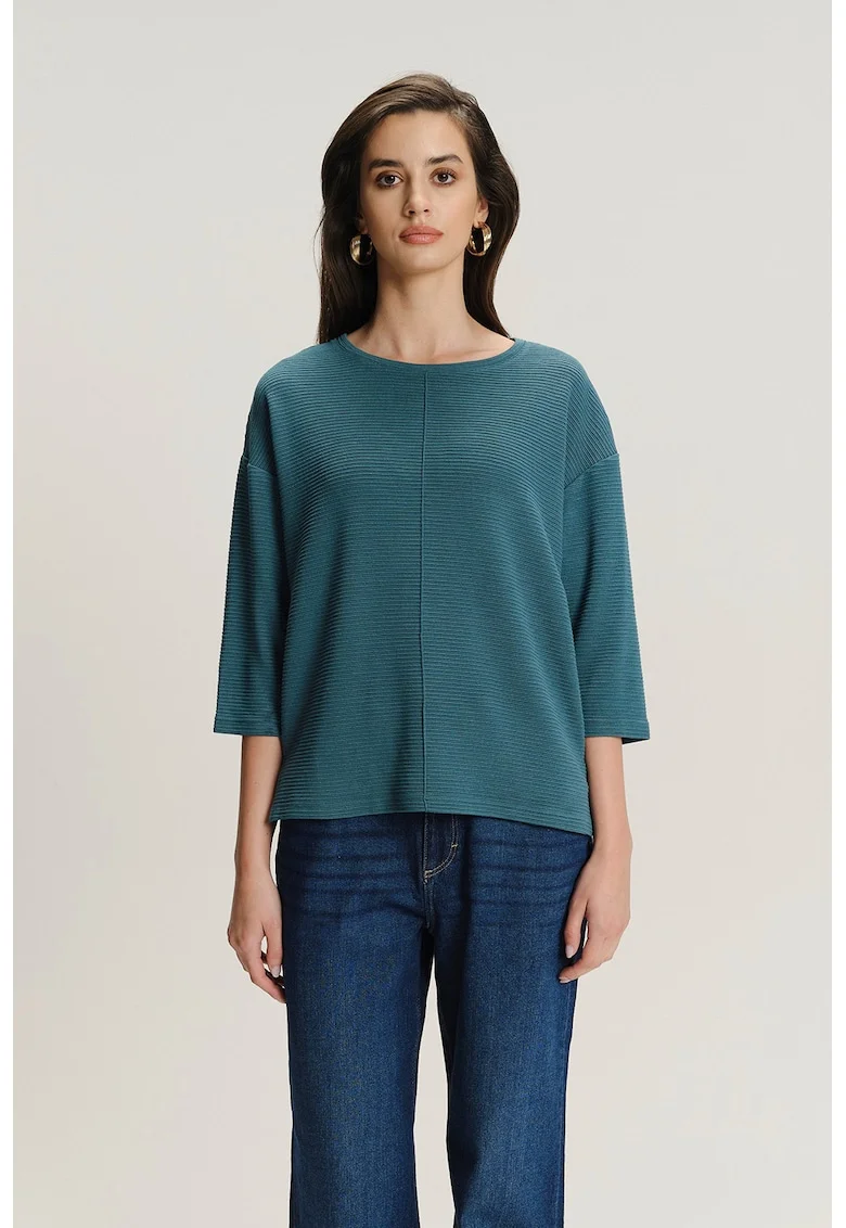 Bluza striata cu maneci medii, Albastru petrol