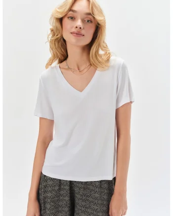 Tricou cu decolteu in V, Alb