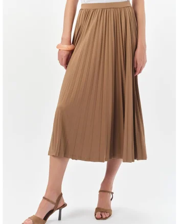 Fusta midi evazata cu model uni, Maro deschis