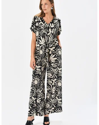 Bluza cu maneci bufante, Alb fildes/Negru