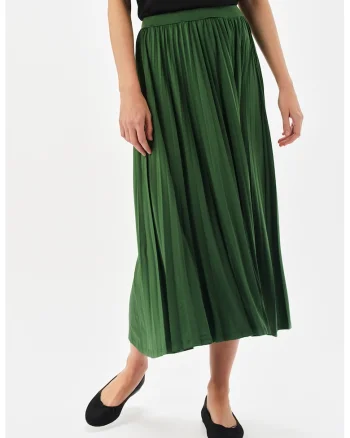 Fusta midi evazata cu model uni, Verde englez