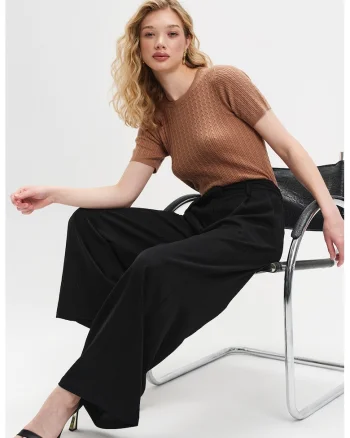 Pantaloni drepti cu talie medie, Negru