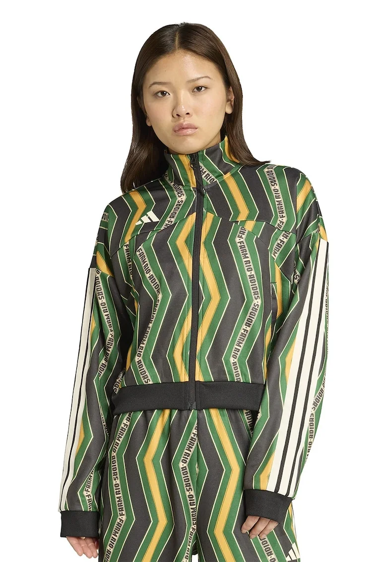 Bluza de trening cu imprimeu si maneci cazute, Negru/Galben sofran/Verde aquamarin