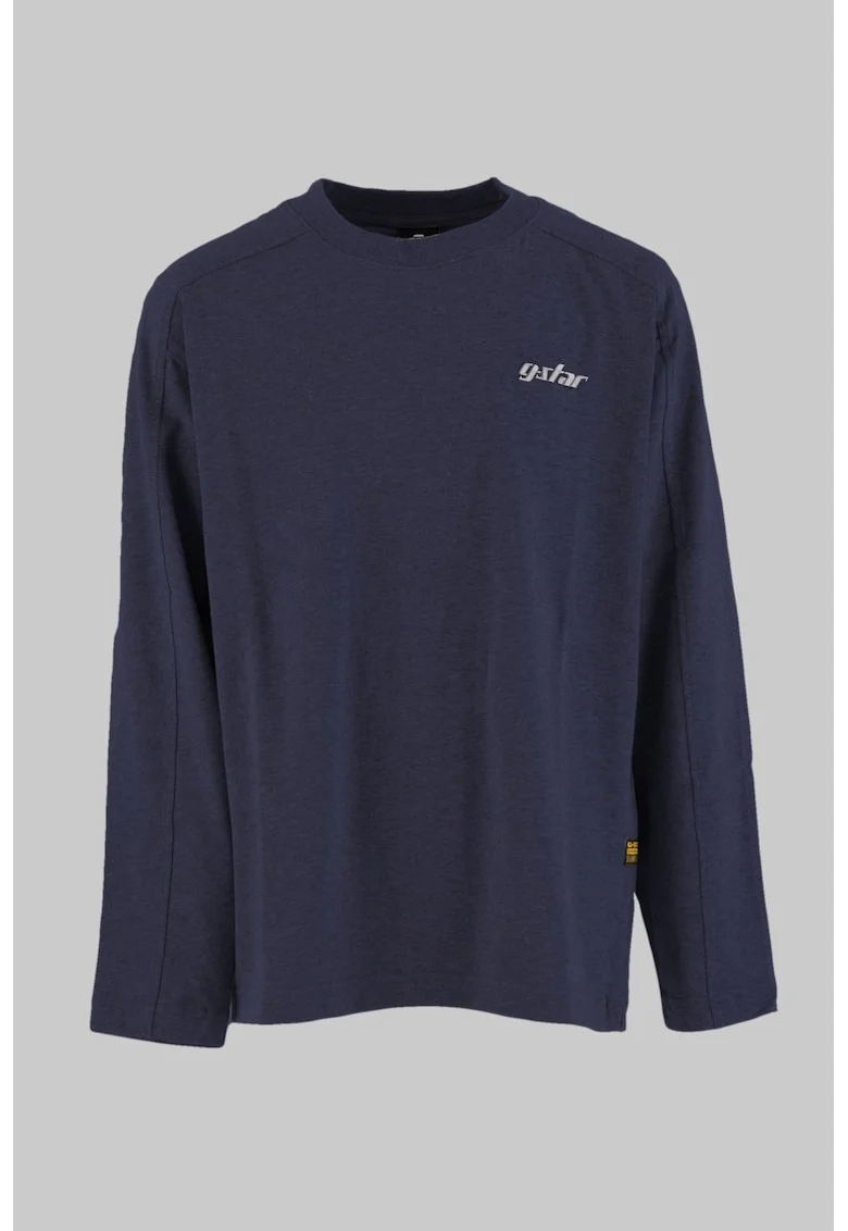 Bluza cu imprimeu si decolteu la baza gatului, Crem/Bleumarin