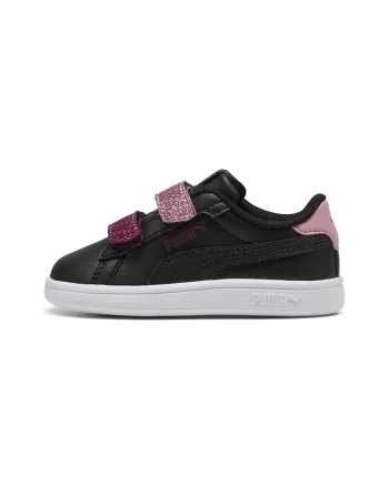Pantofi sport Smash 3.0 de piele ecologica cu velcro si particule stralucitoare, Negru/Roz inchis/Roz prafuit