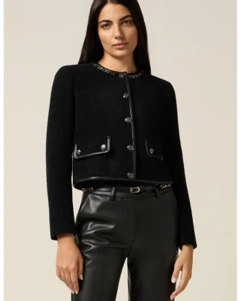 Sacou cu aspect texturat cu nasturi metalici, Negru