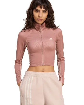 Bluza de trening crop cambrata, Roz prafuit