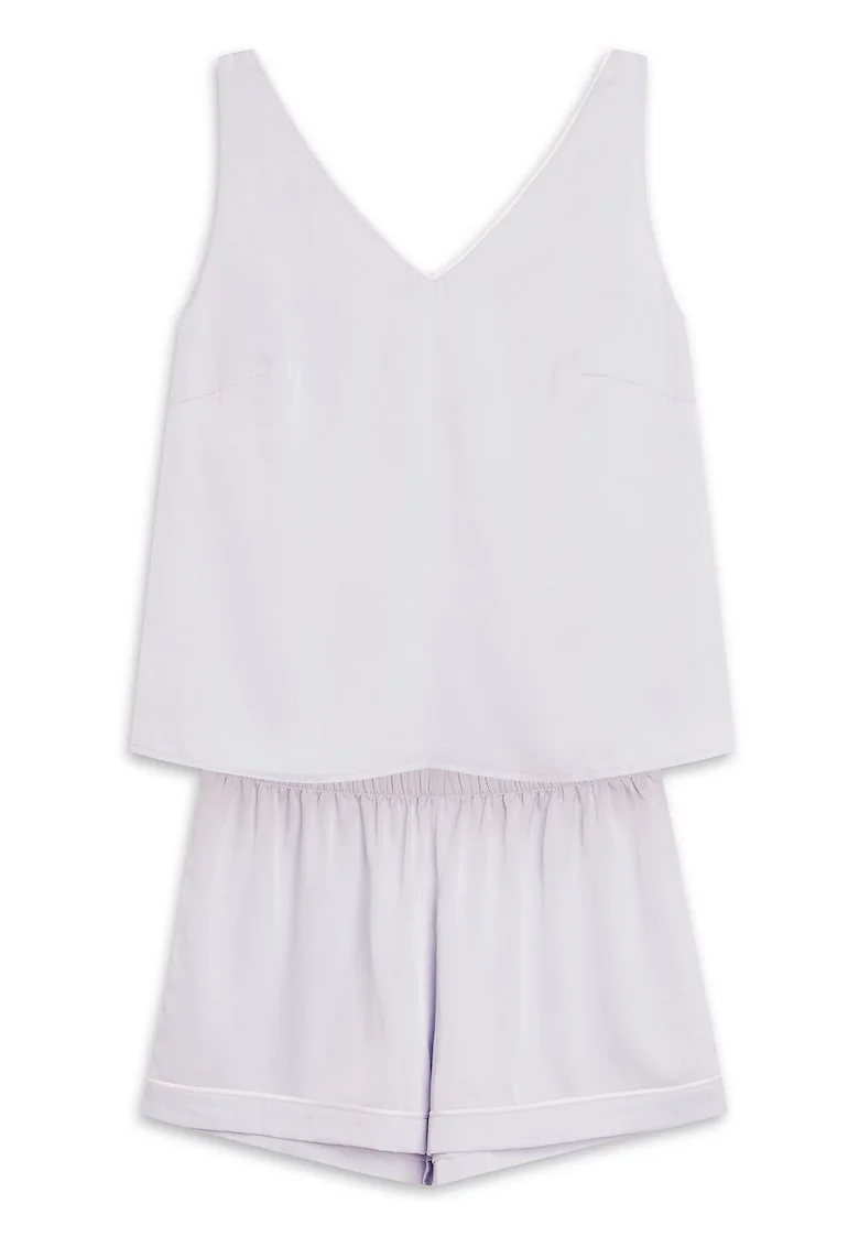 Pijama dama  Ryann, albastru deschis, satin, set cu pantaloni scurti