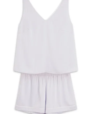 Pijama dama  Ryann, albastru deschis, satin, set cu pantaloni scurti