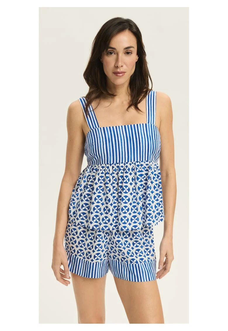 Pijama dama  albastra, viscoza, maneca scurta, pantaloni scurti, set