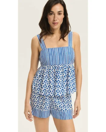 Pijama dama  albastra, viscoza, maneca scurta, pantaloni scurti, set