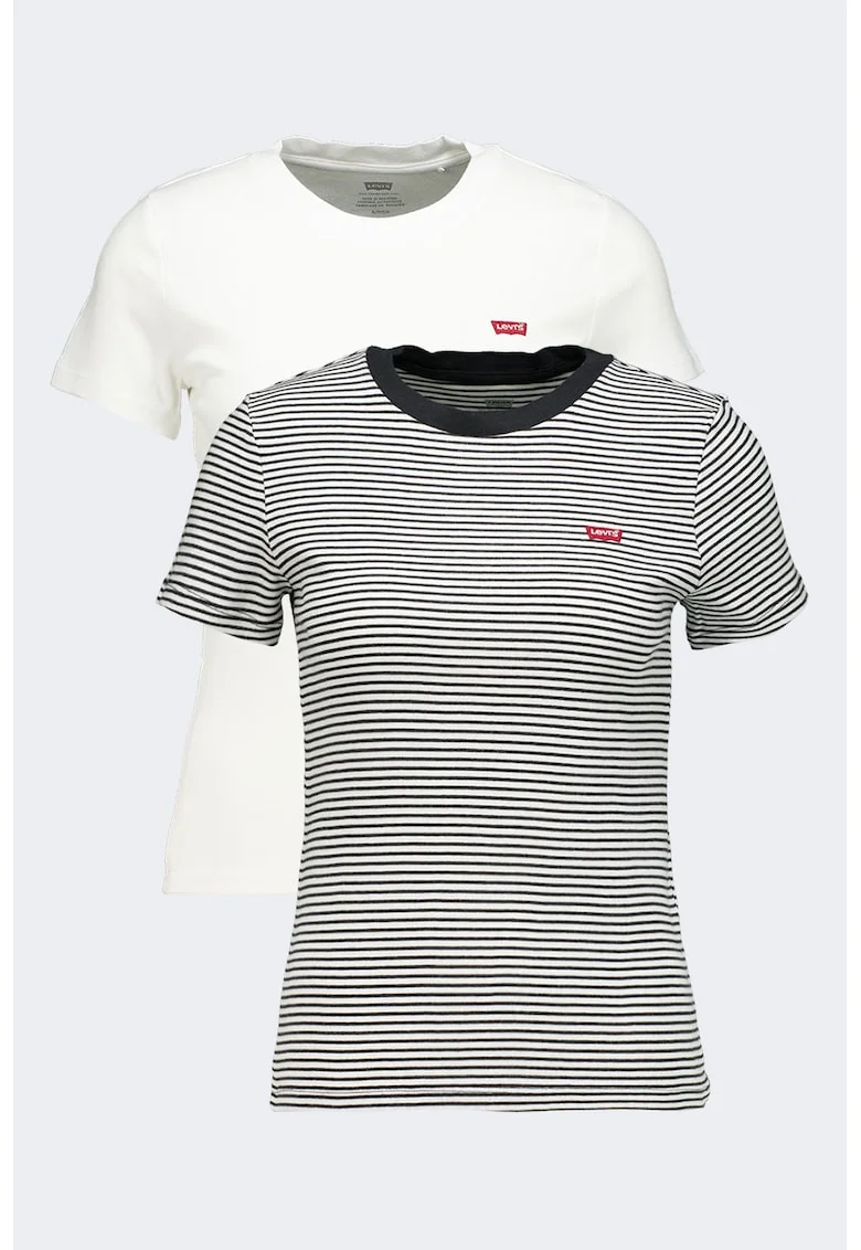 Set de tricouri slim fit de bumbac cu decolteu rotund - 2 piese, Negru/Alb optic