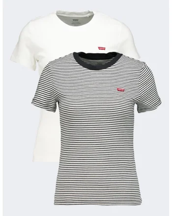 Set de tricouri slim fit de bumbac cu decolteu rotund - 2 piese, Negru/Alb optic