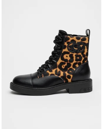 Bocanci de piele cu animal print, Maro inchis/Negru/Maro