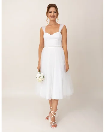 Rochie midi evazata cu model cu funde, Alb
