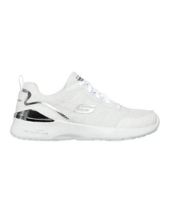 Pantofi sport cu insertii de piele ecologica Skech-Air Dynamight, Alb/Argintiu