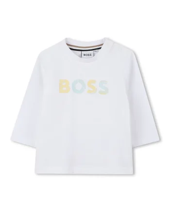 Bluza din bumbac cu imprimeu logo, Galben/Alb optic