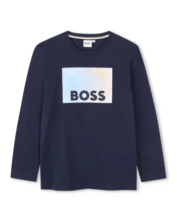 Bluza din bumbac cu imprimeu logo, Albastru prafuit