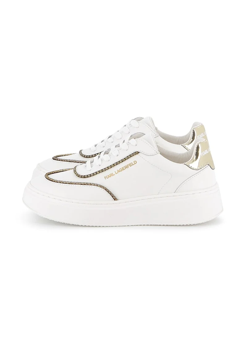 Pantofi sport din piele cu aplicatii cu strasuri, Alb/Auriu