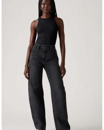 Blugi crop cu croiala barrel, Negru stins